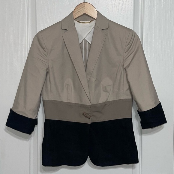 LES COPAINS Elegant Tan and Black Women's Blazer 3 Tone Textured 3/4 Sleeve 42 - Picture 2 of 9